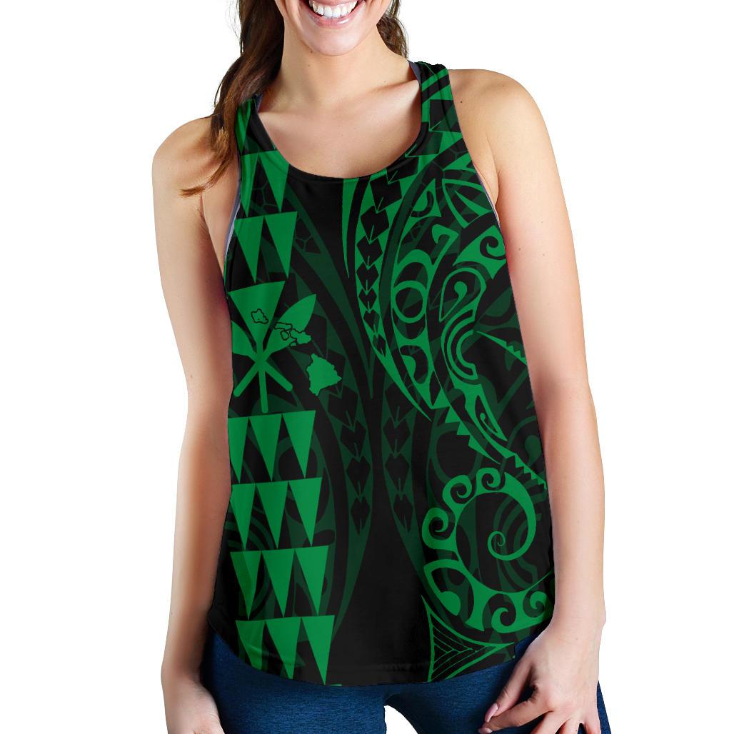 Kanaka Map Women's Racerback Tank Green - Polynesian Pride