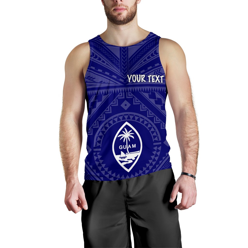 Guam Personalised Men's Tank Top - Guam Seal With Polynesian Tattoo Style (Blue) - Polynesian Pride