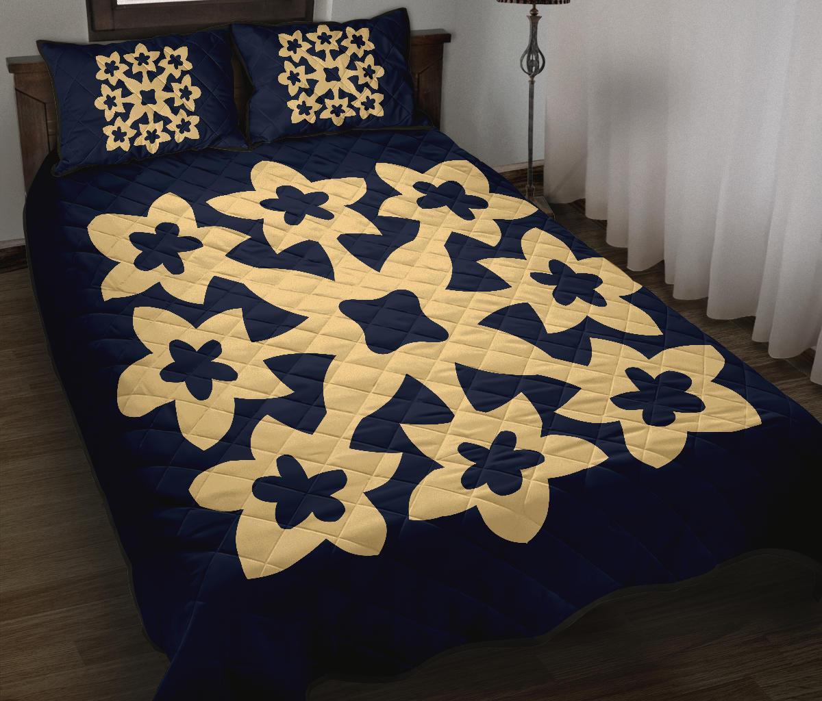 Hawaiian Quilt Bed Set Royal Pattern - Indigo - A1 Style - Polynesian Pride
