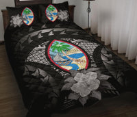 Guam Polynesian Quilt Bed Set Hibiscus Gray Black - Polynesian Pride