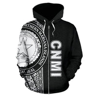 Northern Mariana Islands Polynesian All Over Zip up Hoodie Black Line - Polynesian Pride
