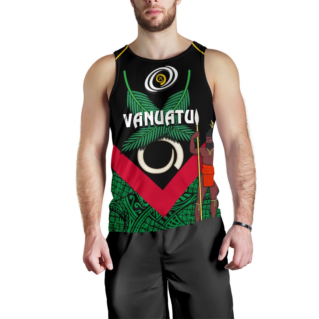 Vanuatu Rugby Men Tank Top Flag Style Black - Polynesian Pride