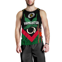Vanuatu Rugby Men Tank Top Flag Style Black - Polynesian Pride