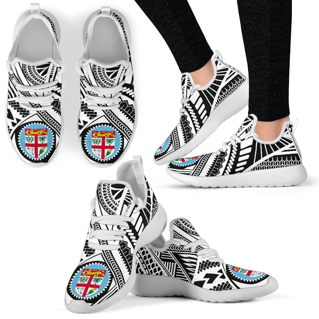 Fiji Polynesian Tattoo Mesh Knit Sneakers White Black White - Polynesian Pride