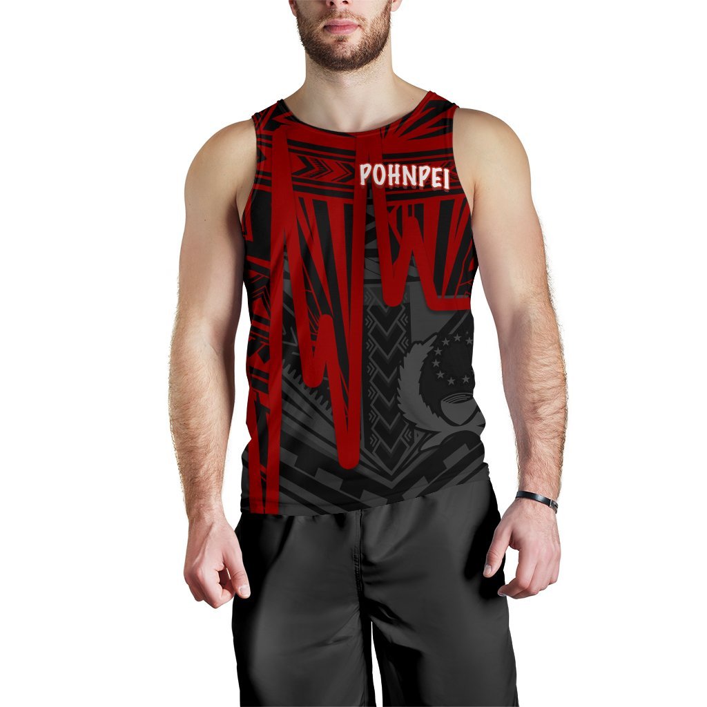 Pohnpei Men's Tank Top - Pohnpei Seal In Heartbeat Patterns Style (Red) - Polynesian Pride