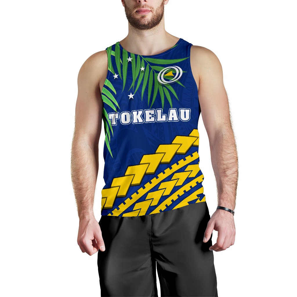 Tokelau Rugby Men Tank Top Coconut Leaves Blue - Polynesian Pride