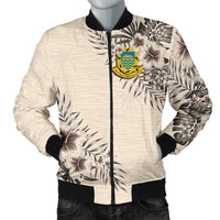Tuvalu Men's Bomber Jacket - The Beige Hibiscus - Polynesian Pride