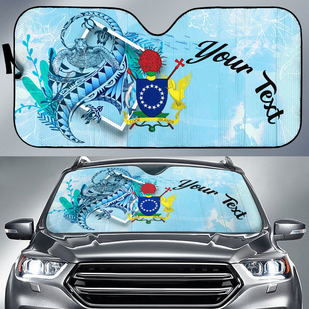 Cook Islands Auto Sun Shades - Custom Personalised Polynesian Turtle Under The Sea Auto Sun Shade - Cook Islands Universal Fit Blue - Polynesian Pride