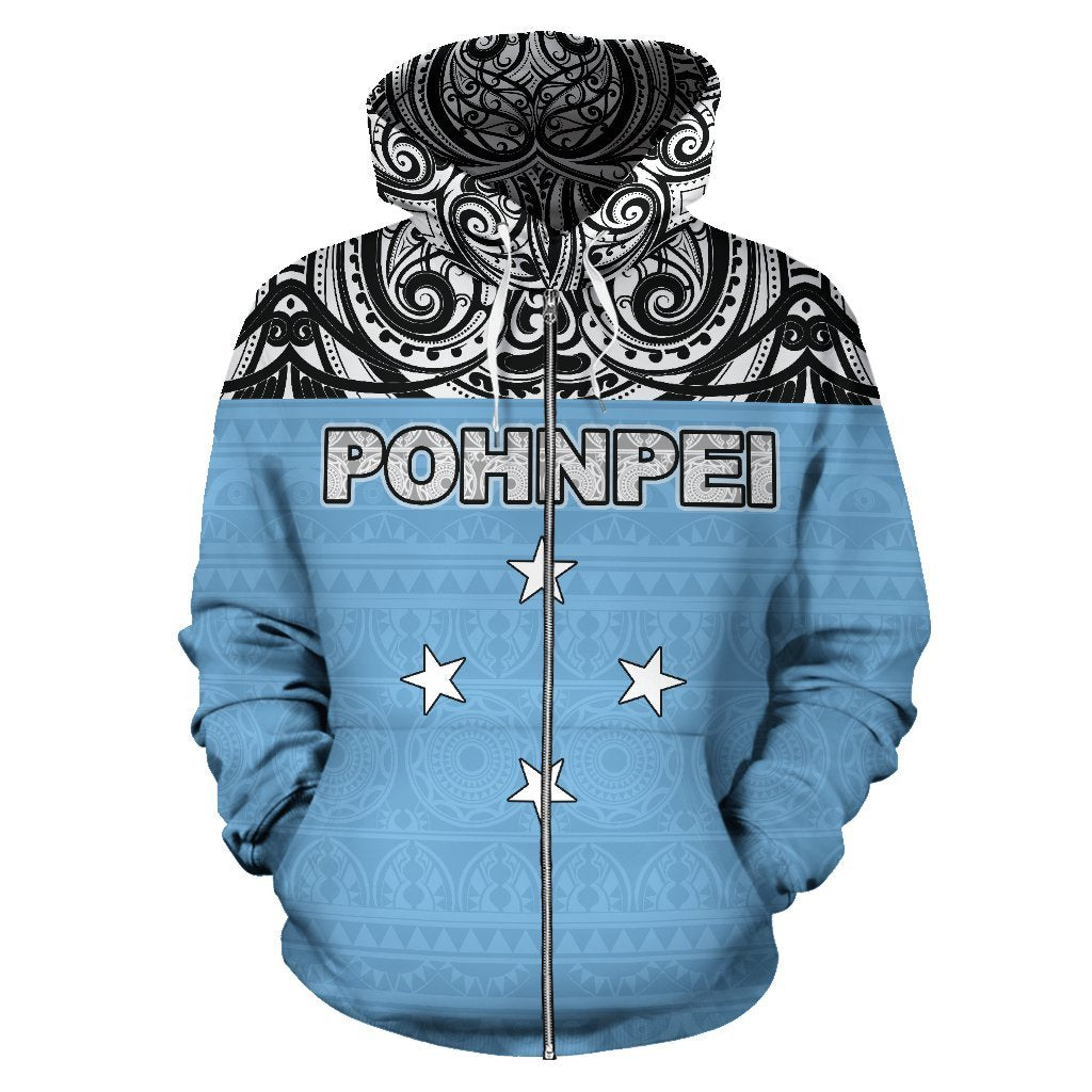 Pohnpei All Over Zip up Hoodie Polynesian Hoodie Style - Polynesian Pride
