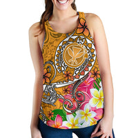 Hawaii Women's Racerback Tank - Turtle Plumeria Polynesian Tattoo Gold Color - Polynesian Pride