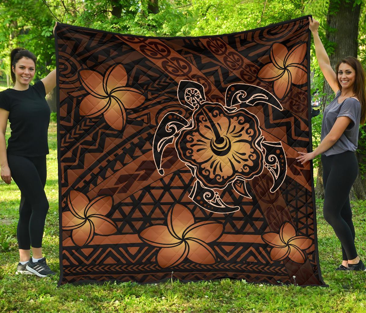 Hawaii Mix Polynesian Turtle Plumeria Premium Quilt - AH - Nick Style - Orange Orange - Polynesian Pride