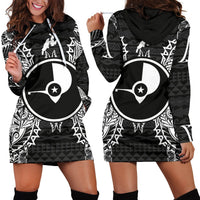 Yap Polynesian Hoodie Dress Map Black Black - Polynesian Pride