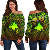 Polynesian Papua New Guinea Personalised Off Shoulder Sweater - Reggae Vintage Polynesian Patterns - Polynesian Pride