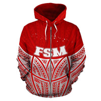 Federated States of Micronesia Polynesian Zip up Hoodie Red Pride Map and Seal - Polynesian Pride