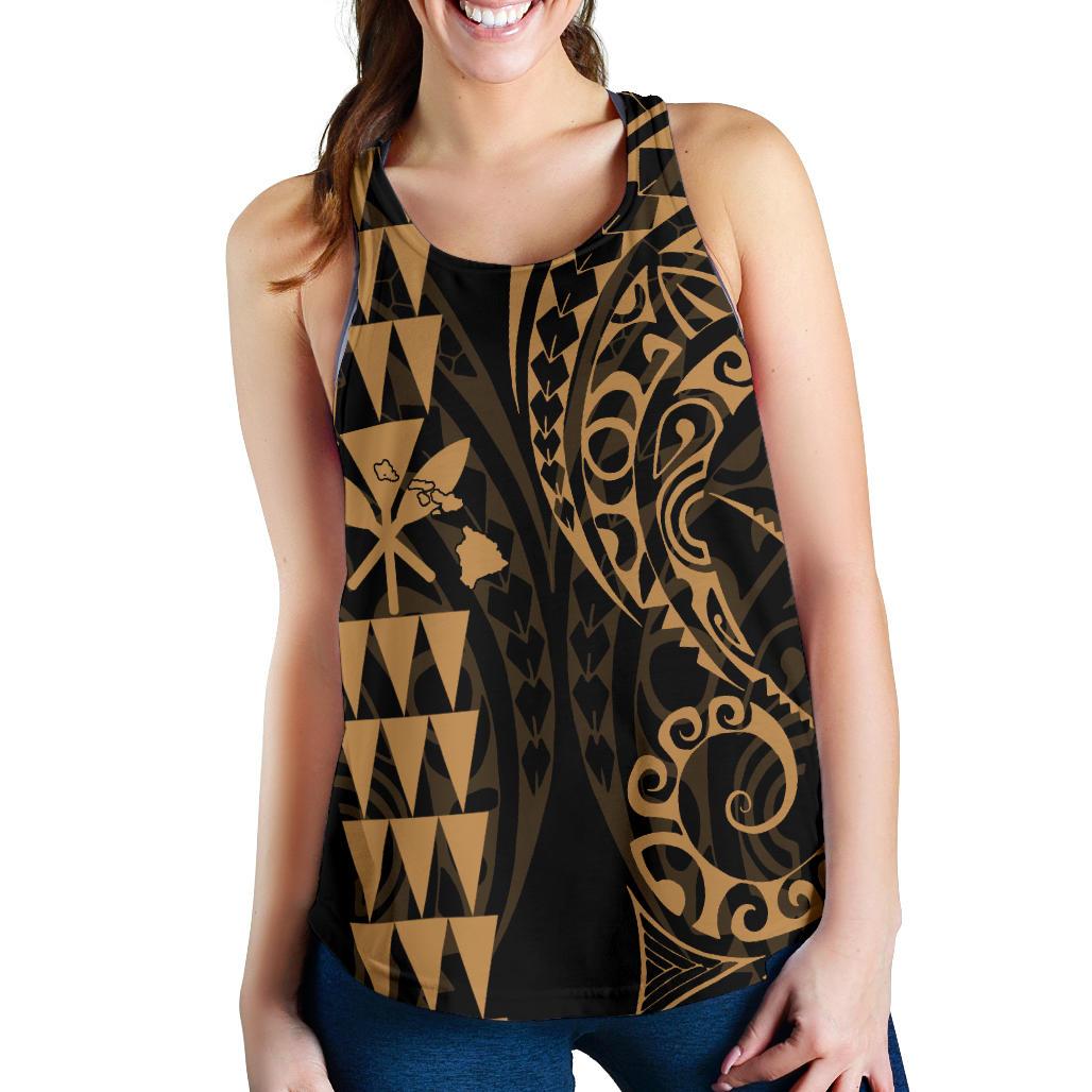 Kanaka Map Women's Racerback Tank Gold - Polynesian Pride