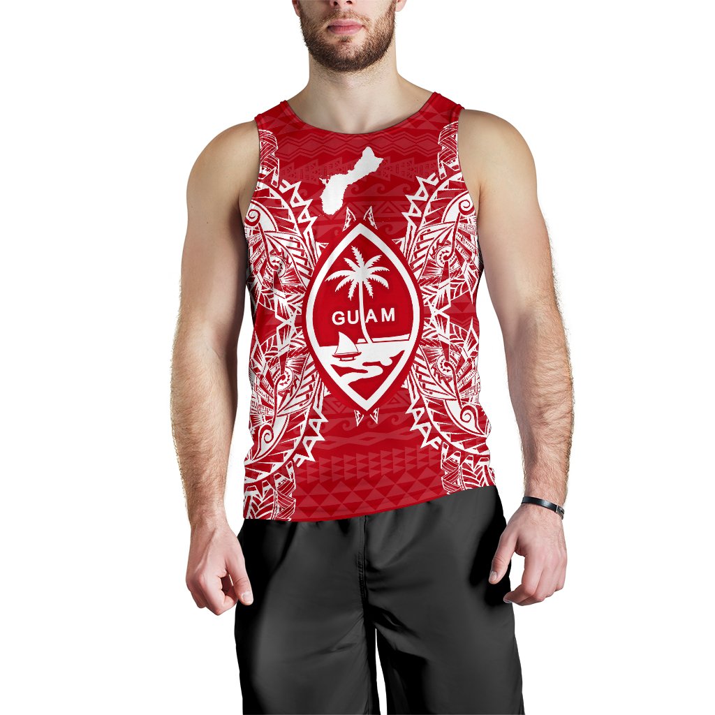 Guam Polynesian Men Tank Top Map Red White Red - Polynesian Pride