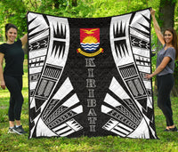 Kiribati Premium Quilt - Kiribati Coat Of Arms Polynesian White Tattoo Black - Polynesian Pride