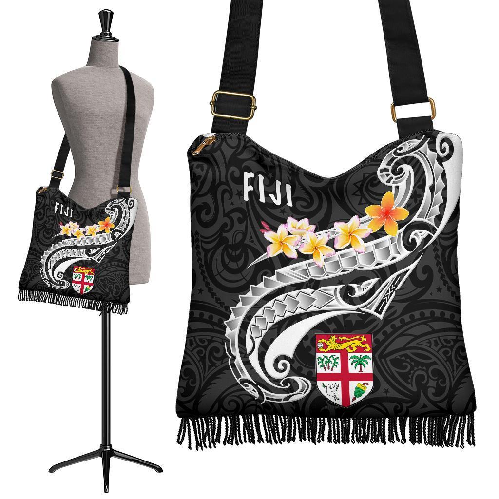 Fiji Boho Handbag - Fiji Seal Polynesian Patterns Plumeria (Black) - Polynesian Pride