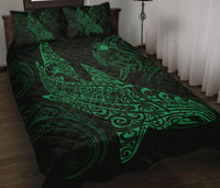 Polynesian Quilt Bed Set - Polynesian Green Shark Warrior Tattoo - Polynesian Pride