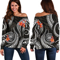 American Samoa Polynesian Off Shoulder Sweater - Black Plumeria BLACK - Polynesian Pride