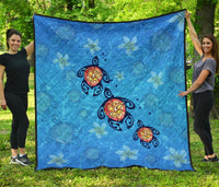 Hawaii Plumeria Turtle In The Ocean Premium Quilt - AH - John Style Blue - Polynesian Pride