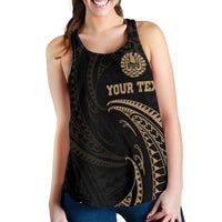 Tahiti Polynesian Custom Personalised Women's Racerback Tank - Gold Tribal Wave - Polynesian Pride