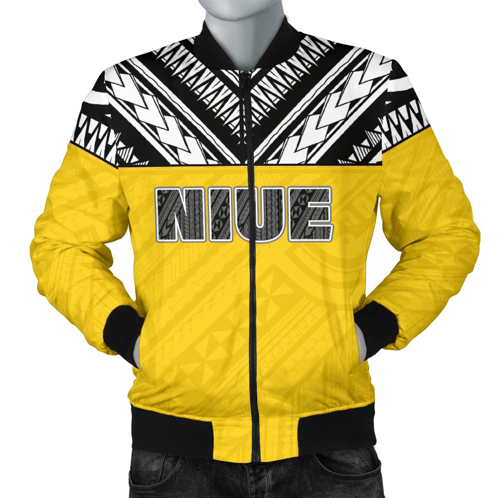 Niue Men's Bomber Jacket - Polynesian Design Black - Polynesian Pride