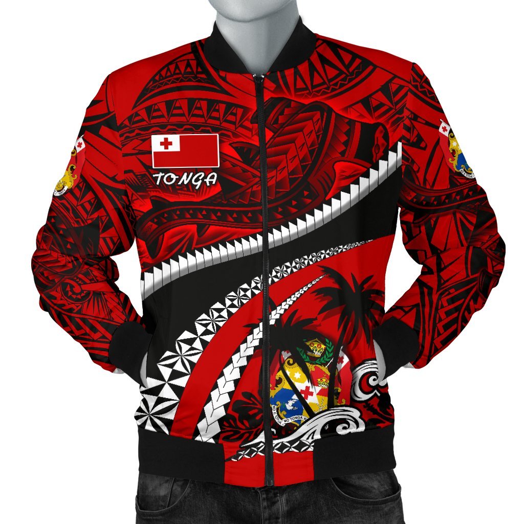 Tonga Polynesian Shark Tattoo Men'S Bomber Jacket Red - Polynesian Pride