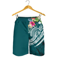 Papua New Guinea Polynesian Men's Shorts - Summer Plumeria (Turquoise) - Polynesian Pride