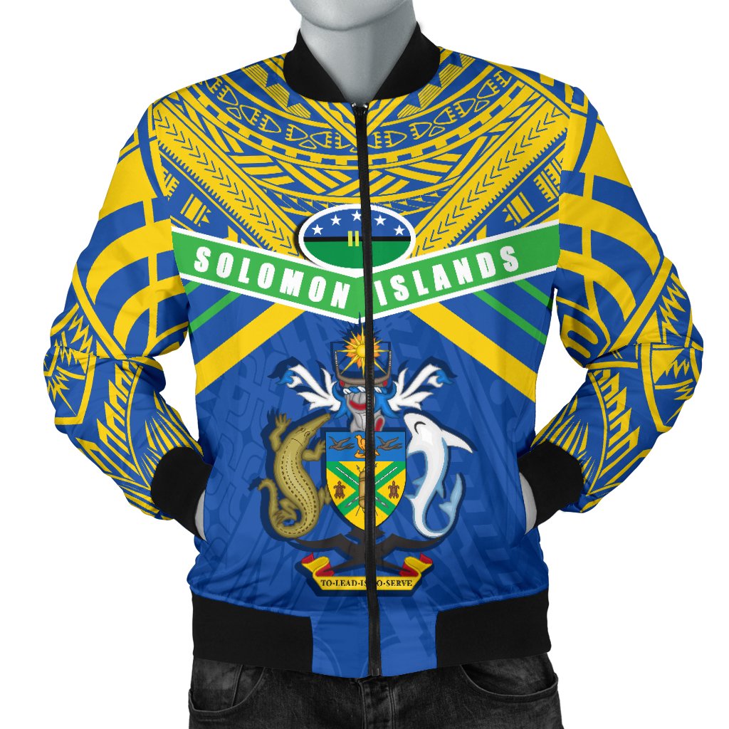 Solomon Islands Men Bomber Jacket Simple Coat Of Arms Rugby Blue - Polynesian Pride