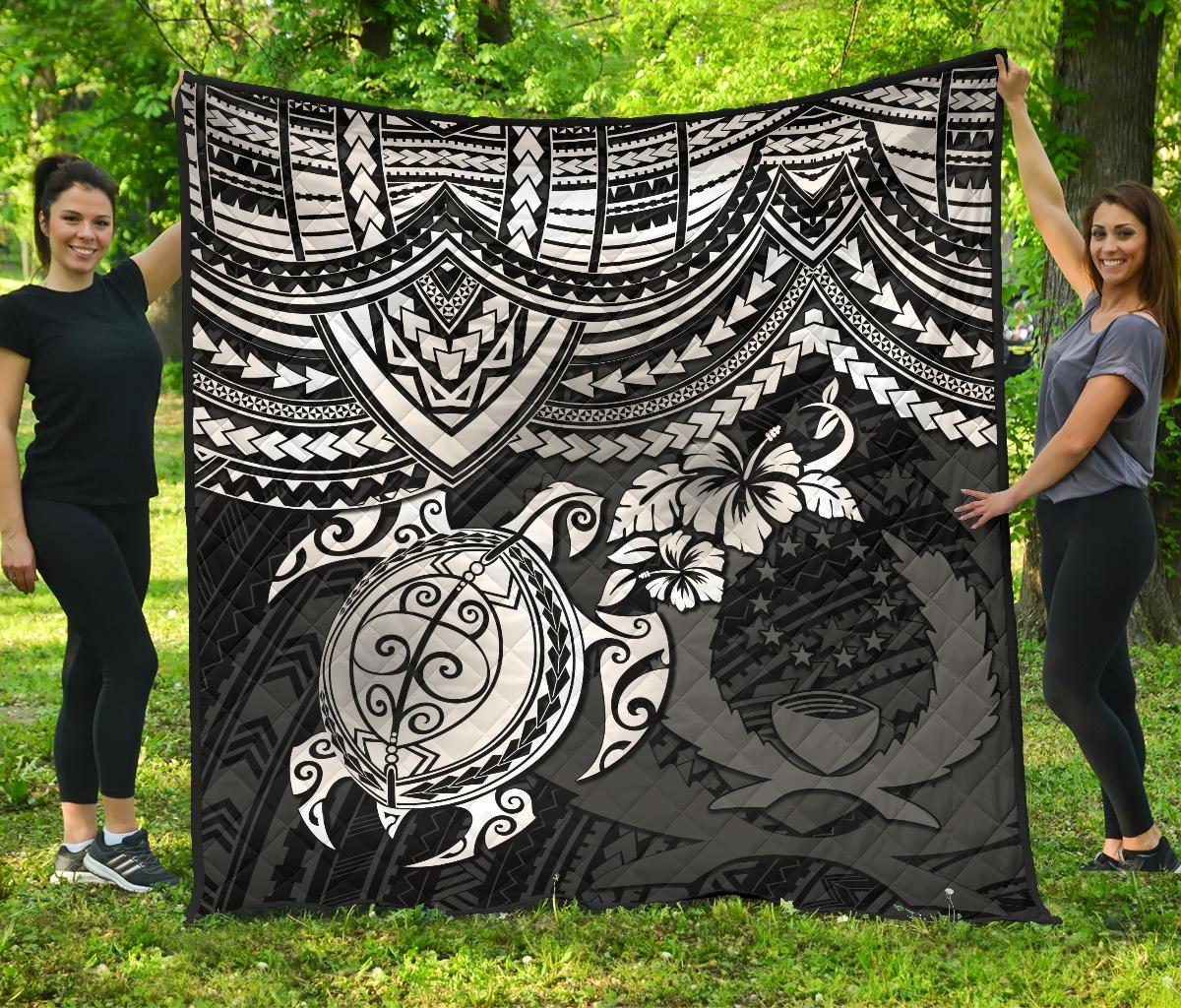 Pohnpei Polynesian Premium Quilt - Polynesian White Turtle - Polynesian Pride