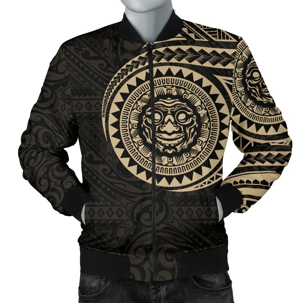 Polynesian Face Tattoo Style Men's Bomber Jacket Black - Polynesian Pride