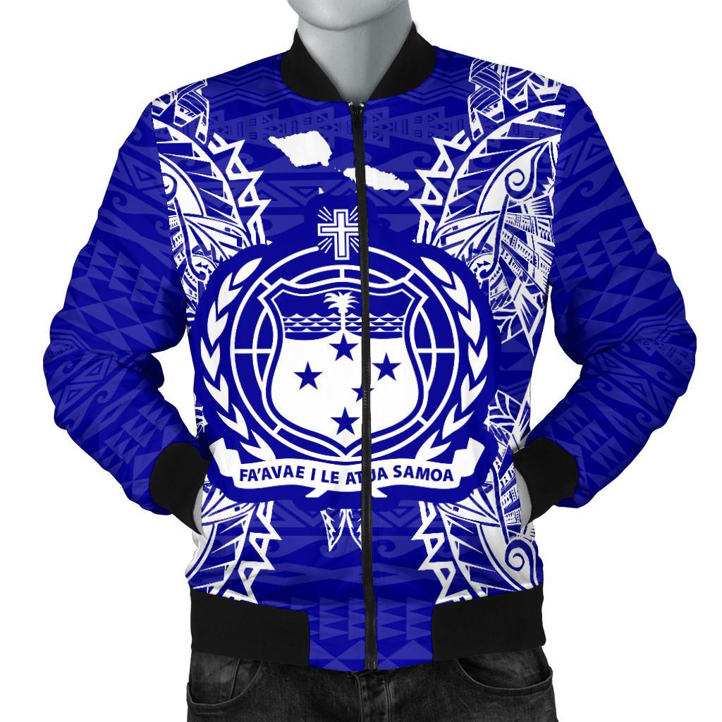 Samoa Polynesian Men's Bomber Jacket Map Blue Blue - Polynesian Pride