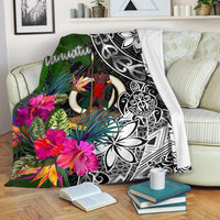 Vanuatu Premium Blanket - Turtle Plumeria Banana Leaf White - Polynesian Pride