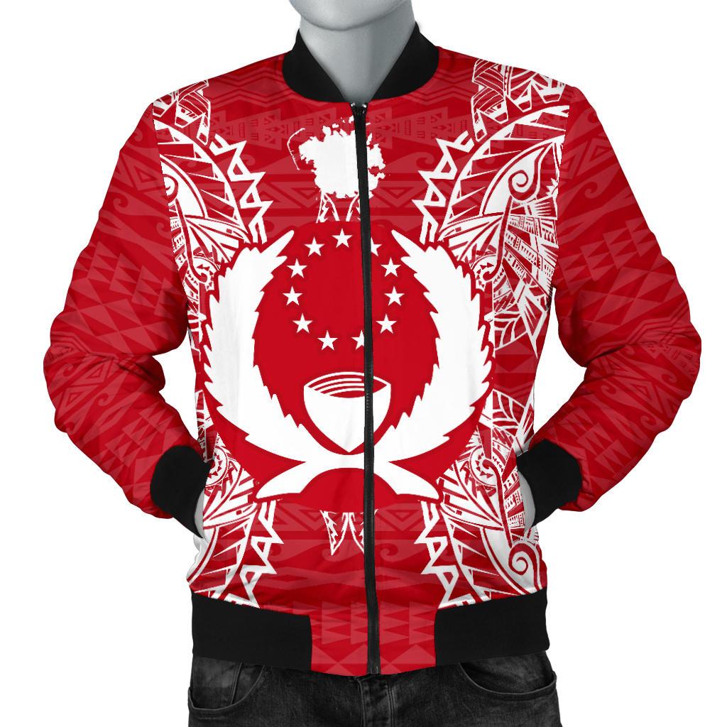 Pohnpei Polynesian Men's Bomber Jacket Map Red White Red - Polynesian Pride