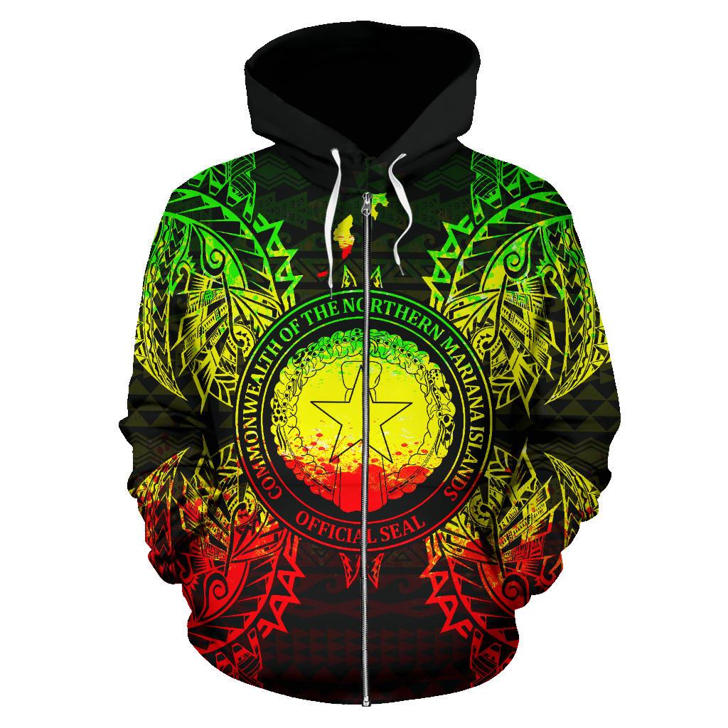 Northern Mariana Islands Polynesian All Over Zip up Hoodie Map Reggae - Polynesian Pride