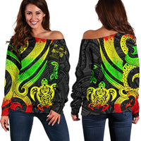 Fiji Polynesian Women Of Shoulder Sweater - Reggae Tentacle Turtle Crest Art - Polynesian Pride