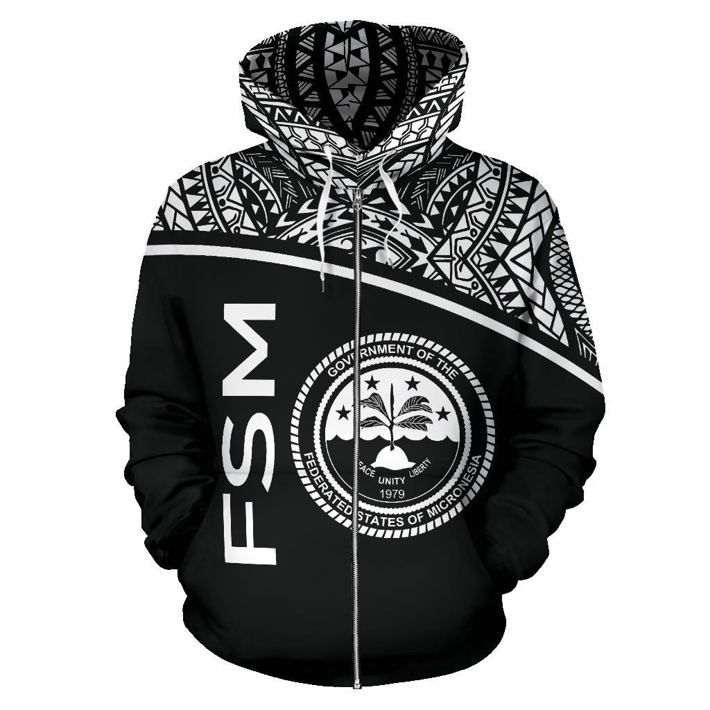 FSM All Over Zip up Hoodie Micronesia Curve Black Style - Polynesian Pride