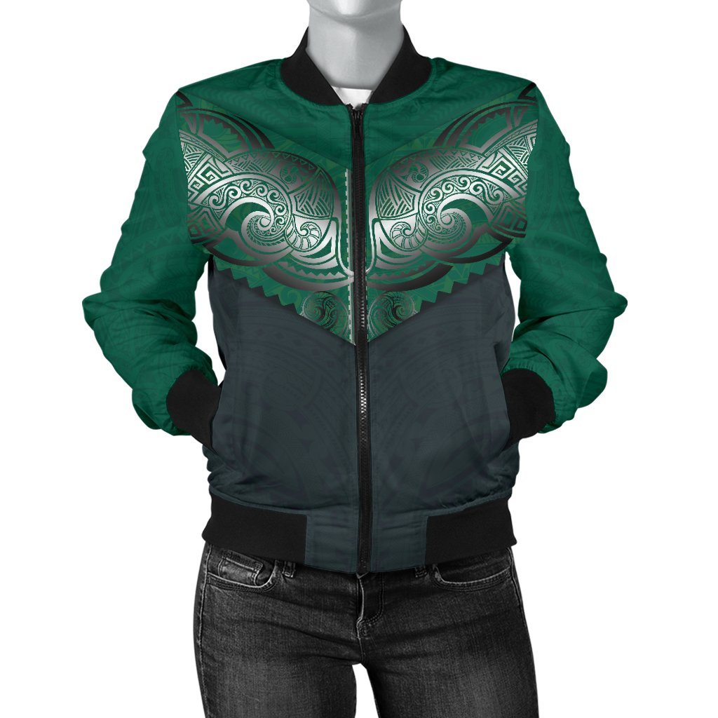 Koru Polynesian Tattoo Women Bomber Jacket Navy - Polynesian Pride