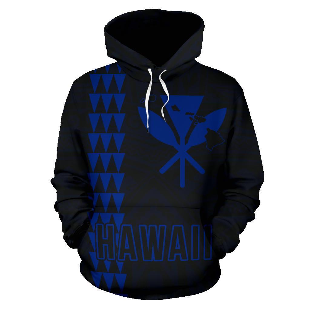 Polynesian Kakau Kanaka Map of Hawaii Hoodie Blue - Polynesian Pride