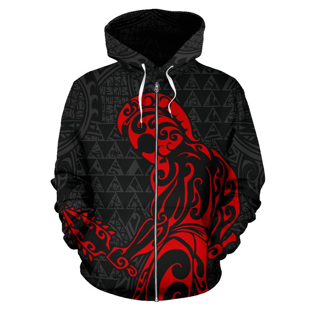 Polynesian Kakau Helmet Weapon Red Kanaka Warrior Hoodie (Zip) - Polynesian Pride