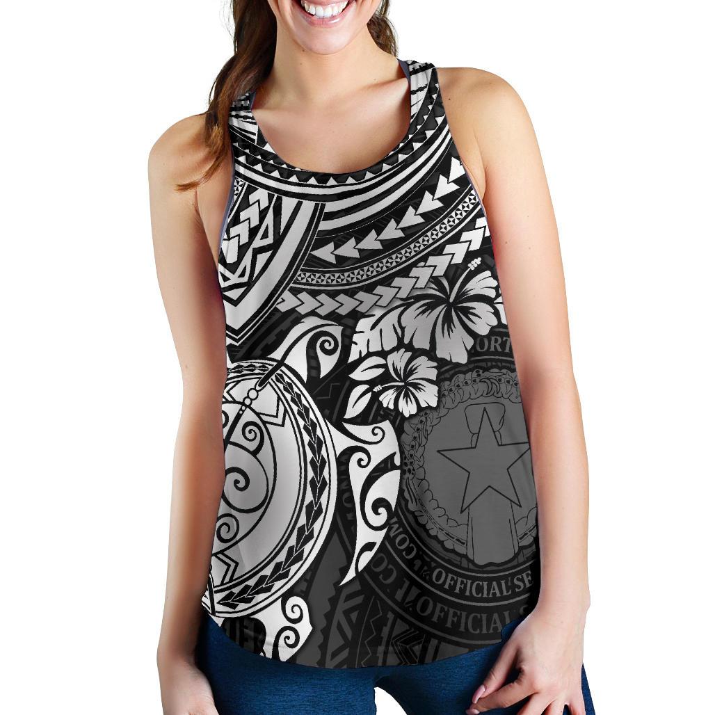 Northern Mariana Islands Polynesian Women's Racerback Tank - White Turtle - Polynesian Pride