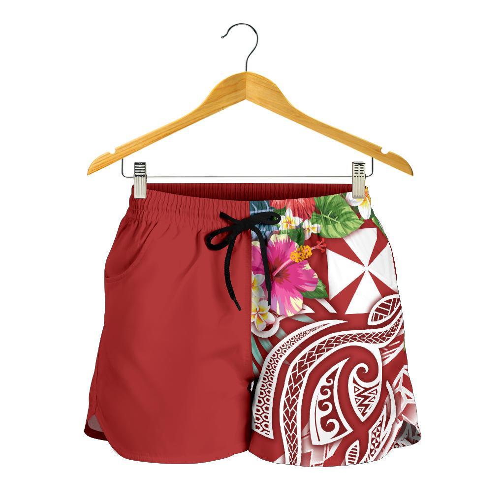 Wallis and Futuna Polynesian Women's Shorts - Summer Plumeria (Red) - Polynesian Pride