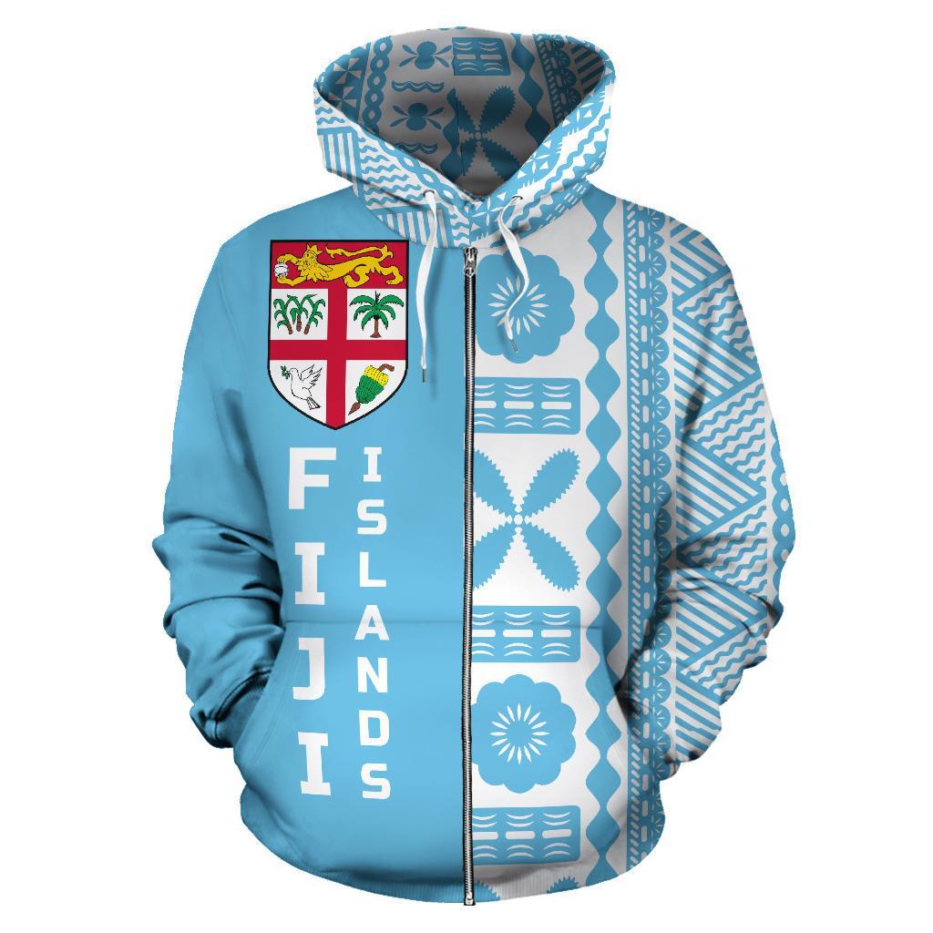 Fijian Zip up Hoodie Fiji Flag Tapa Half Style TH0 - Polynesian Pride