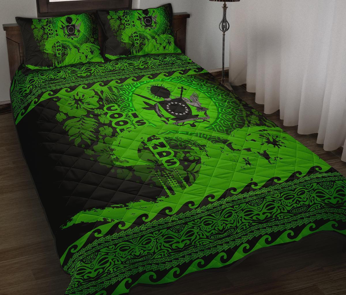 Cook Island Quilt Bed Sets Wave Green Black - Polynesian Pride