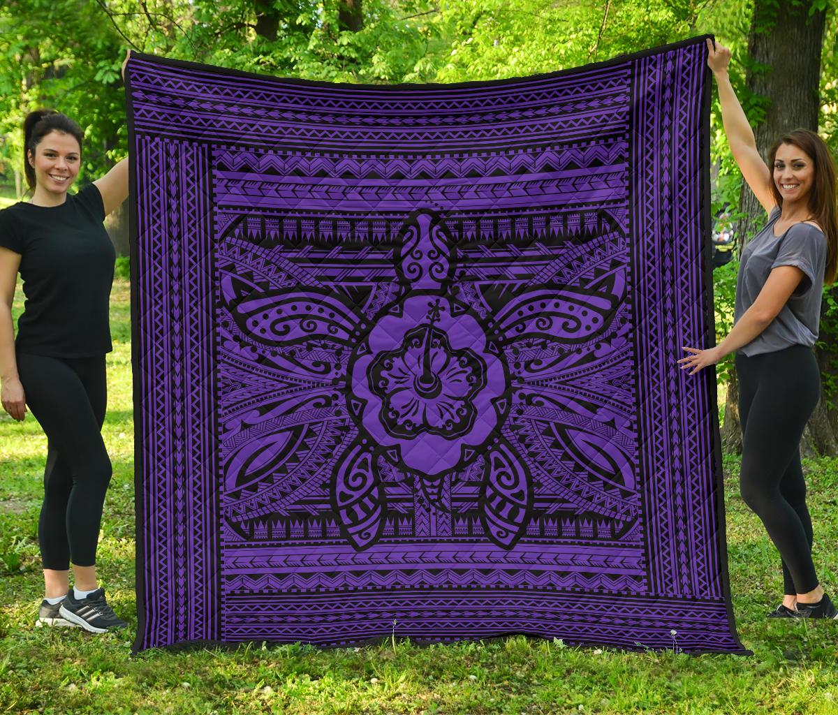 Hawaii Polyensian Turtle Premium Quilt Purple Purple - Polynesian Pride