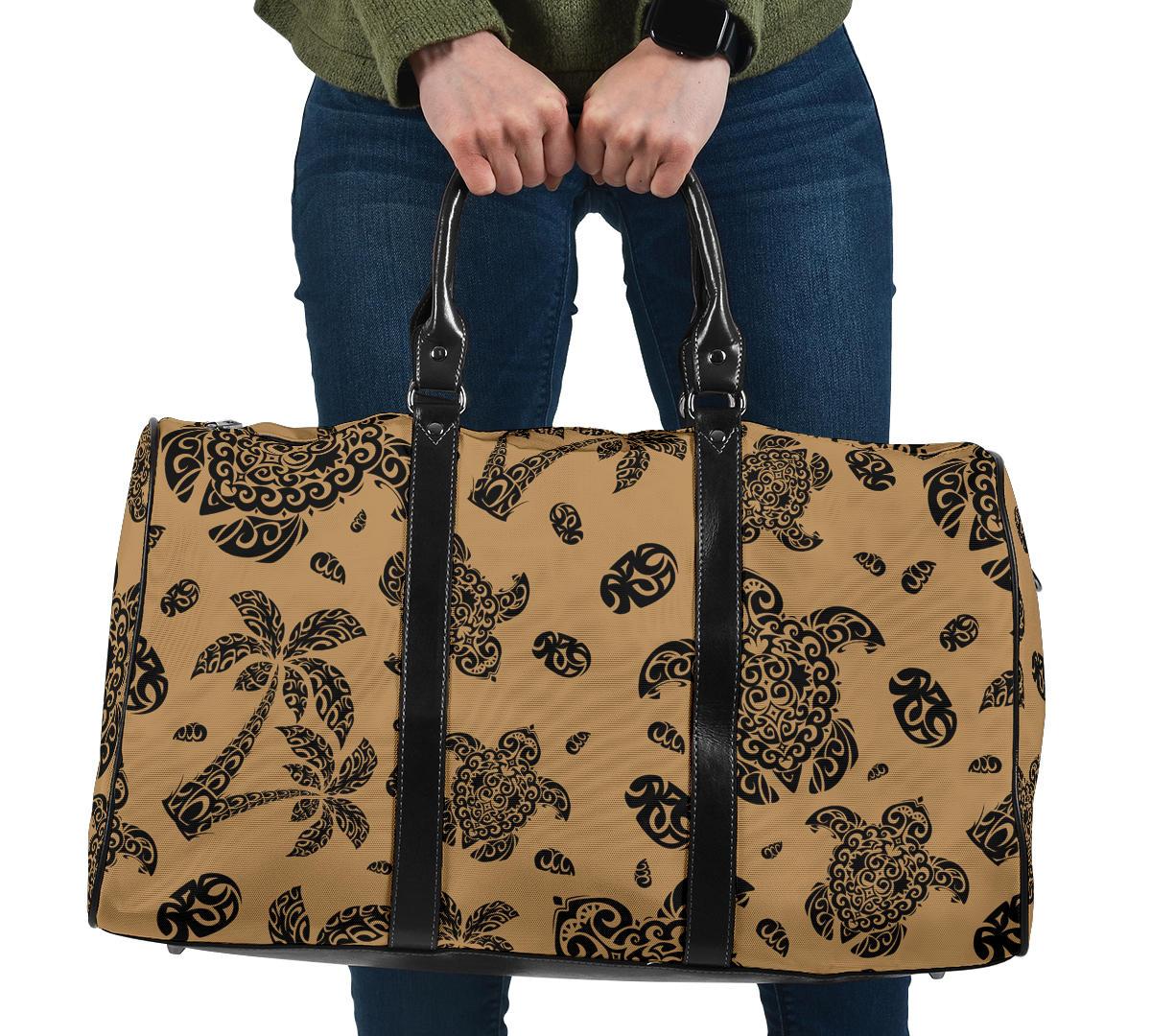 Polynesian Turtle Palm And Sea Pebbles Gold Hawaii Travel Bag - Polynesian Pride