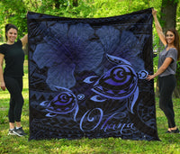 Hawaii Turtle Ohana Hibiscus Poly Premium Quilt Blue Blue - Polynesian Pride