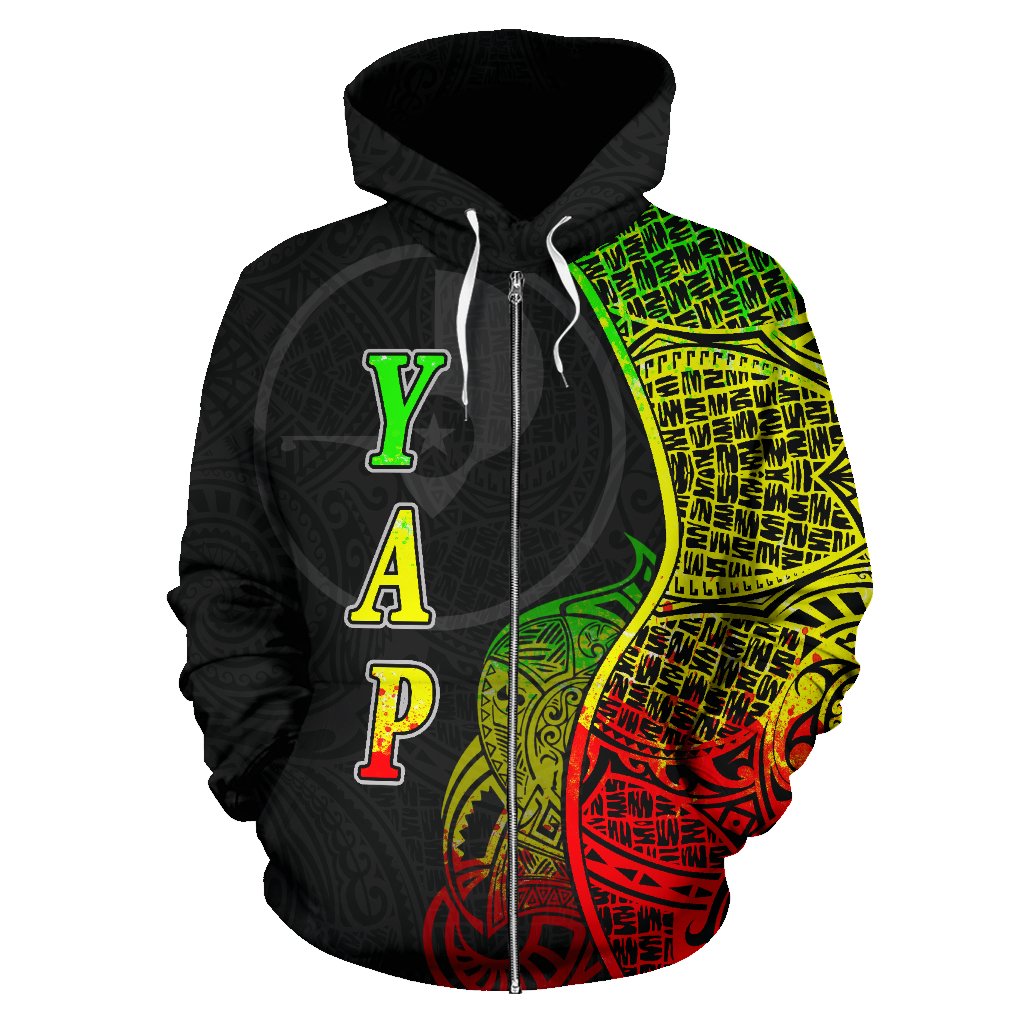 Yap Polynesian Zip up Hoodie Coconut Tree Reggae - Polynesian Pride