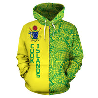 Cook Islands Zip up Hoodie Cook Islands Coat of Arms Polynesian Tattoo Half Style TH0 - Polynesian Pride